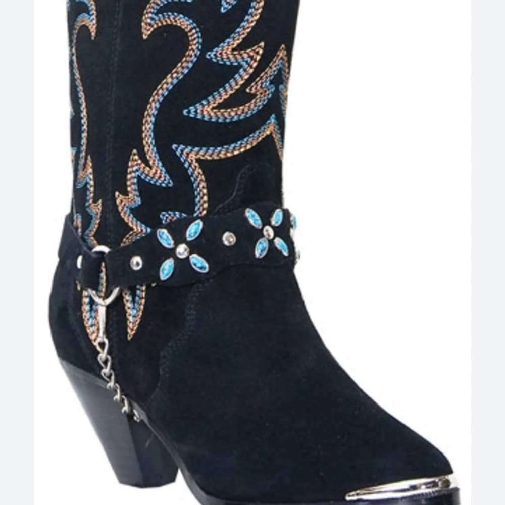 Dingo Women's Victoria Harness Suede Black Western Embroidered Boots Size 7.5